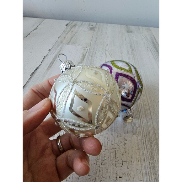 Radko glitter Ball silver pink pastel star ornament set Xmas tree - Picture 3 of 11